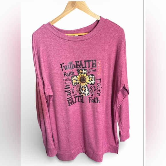 SO&SEWS Cotton Blend Long-Sleeved Graphic Tunic-Length Pullover Top “FAITH” - Picture 3 of 7